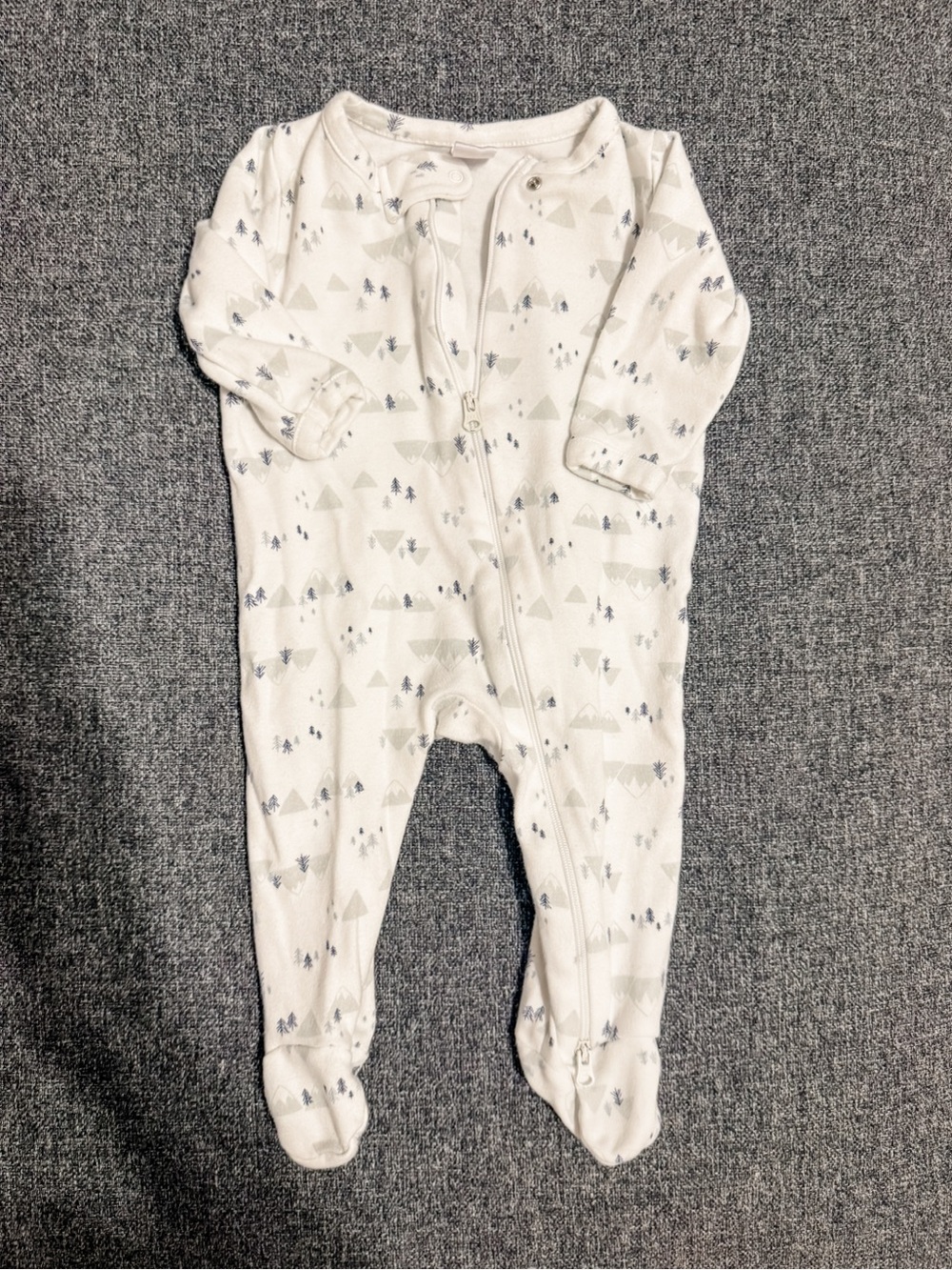 Nordstrom Baby Cream Footed One-Piece with Gray Tree & Mountain Print
